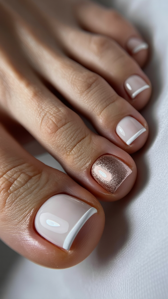 cute toe nail colors 2026 Soft Nude French With Shimmer Accent