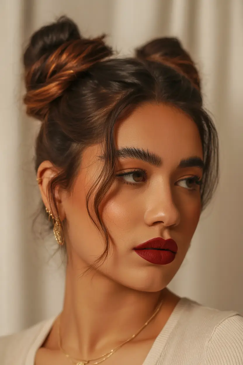 Elegant bun hairstyles 2026 twisted double buns