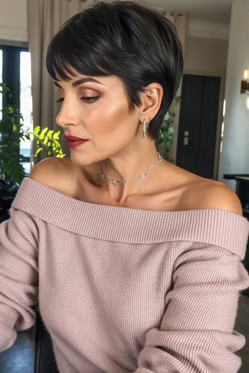 Haircut ideas for women over 40 2026 Short Textured Pixie With Refined Edges