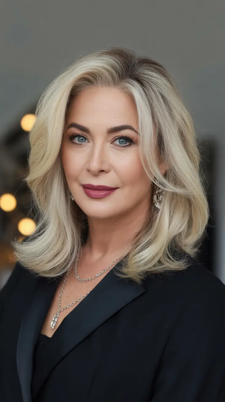 Haircut ideas for women over 50 2026 Contoured shoulder length blonde with lifted volume