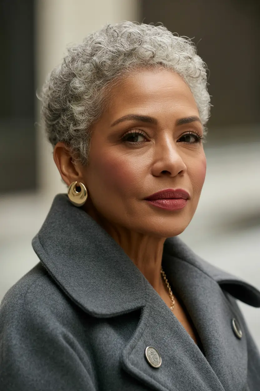 Haircut ideas for women over 60 2026 Short Silver Pixie With Natural Texture