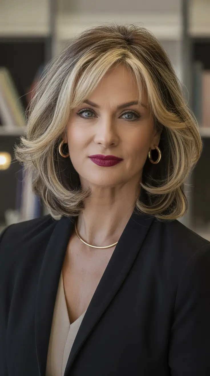 Haircut ideas for women over 60 2026 Business Chic Medium Length Bob With Dimensional Highlights