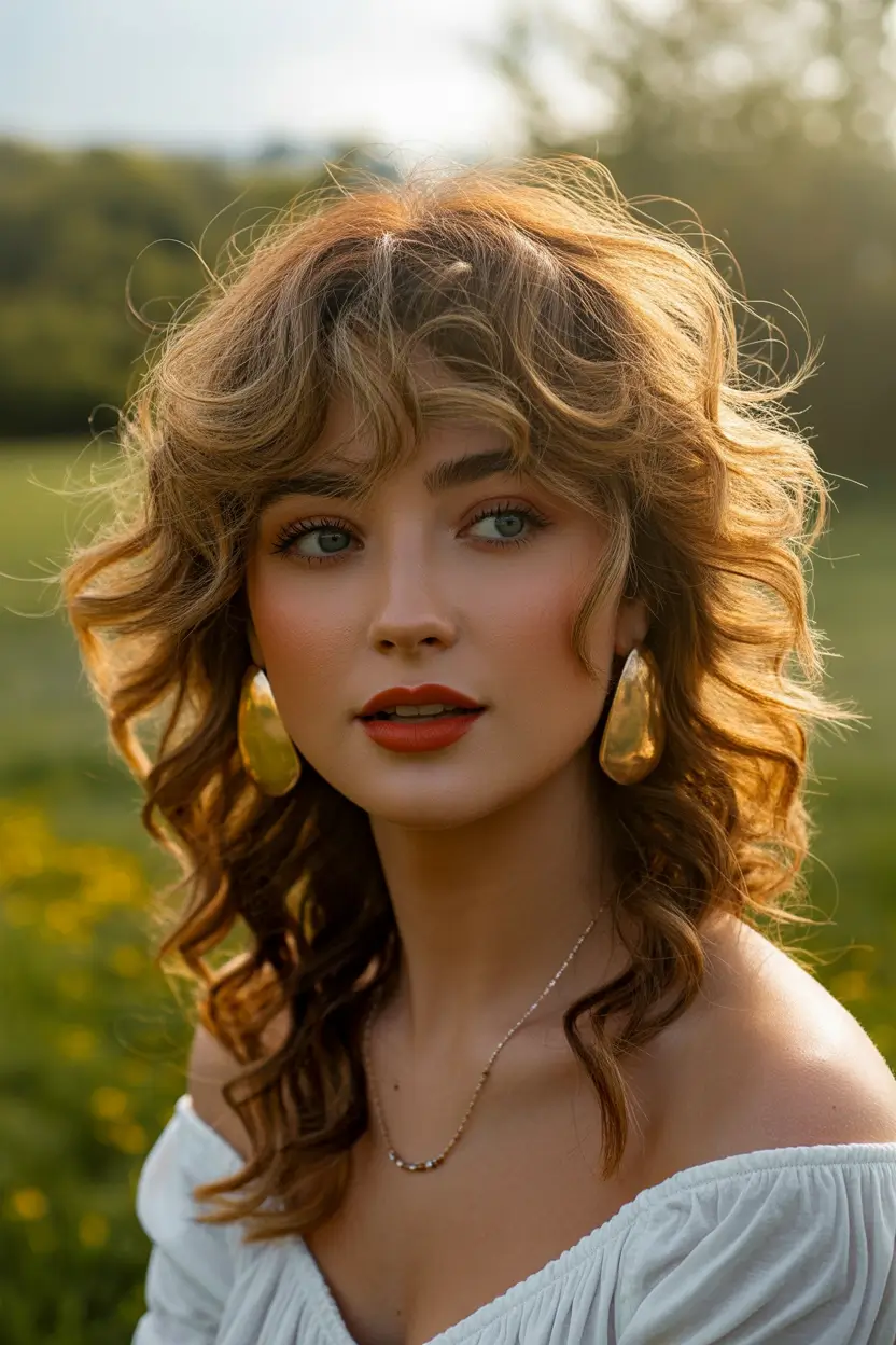 Haircut inspiration 2026 Sunlit Curly Layers With Soft Golden Dimension