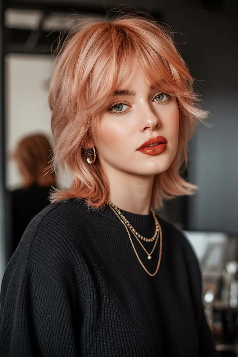 Haircut inspiration 2026 Peachy Shag With Airy Curtain Fringe