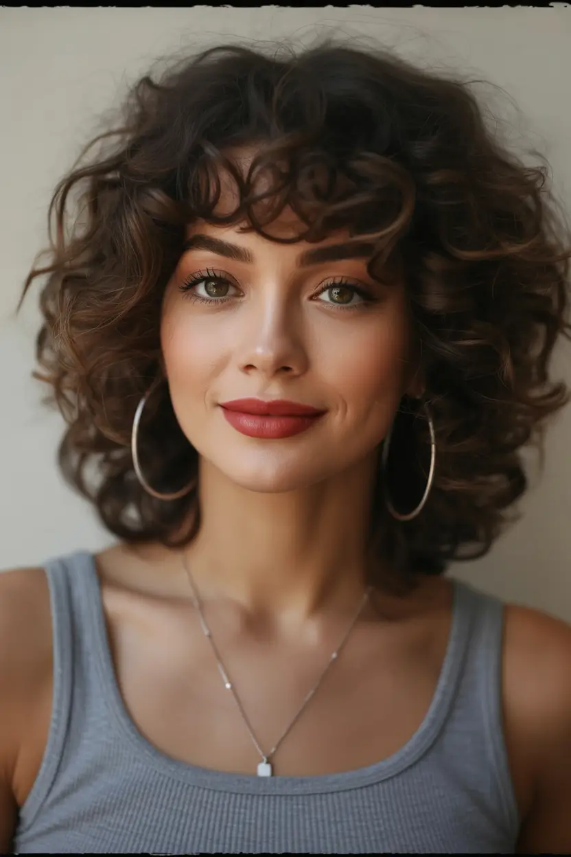 Haircut inspiration 2026 Short Curly Volume With Modern Fringe Detail