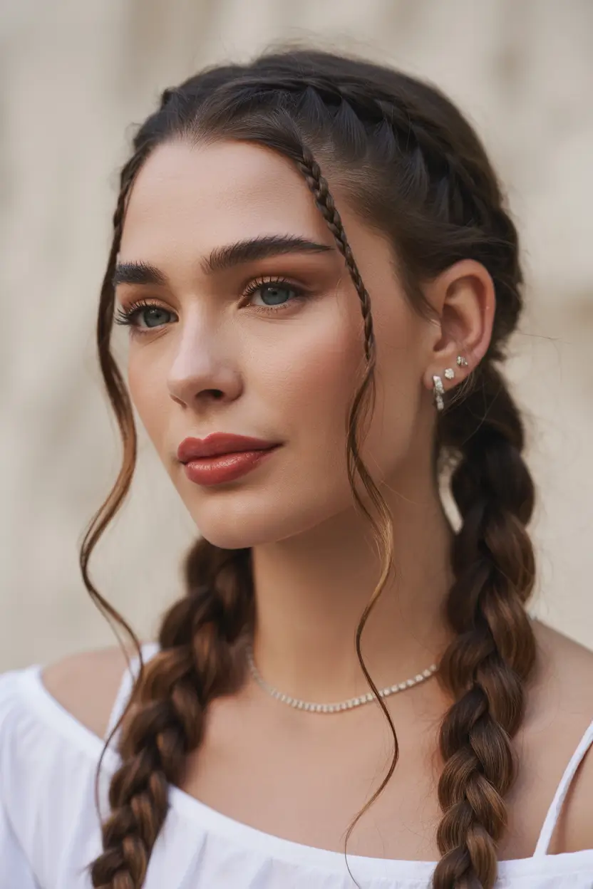 Latest Hairstyles inspiration 2026 Romantic Braided Duo With Soft Face Tendrils