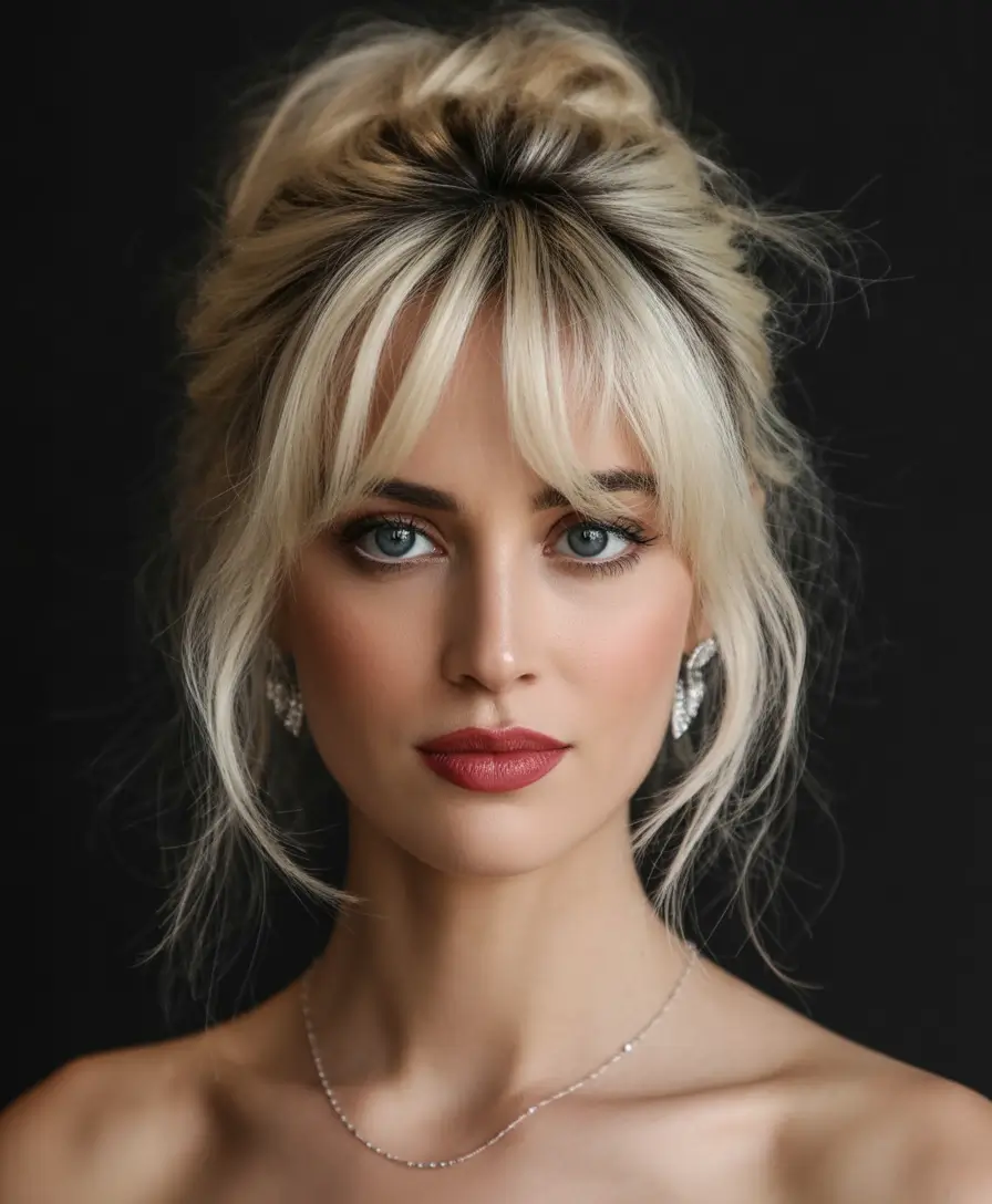 Latest Hairstyles inspiration 2026 Blonde Curtain Bangs With Textured Updo