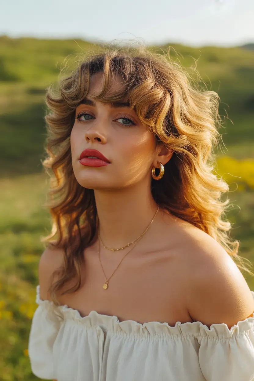 Latest Hairstyles inspiration 2026 Golden Shaggy Layers With Sunlit Fringe