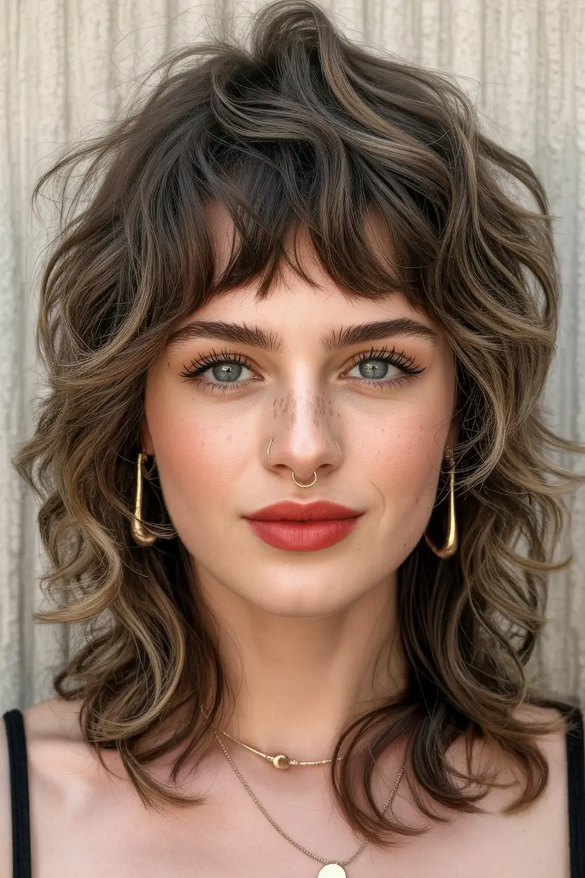 shag haircut Curly micro fringe shag with expressive texture