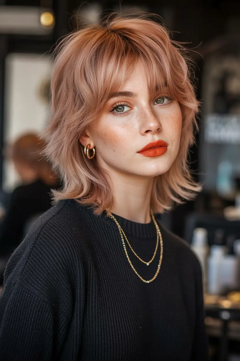 shag haircut Rose gold soft shag with delicate layers