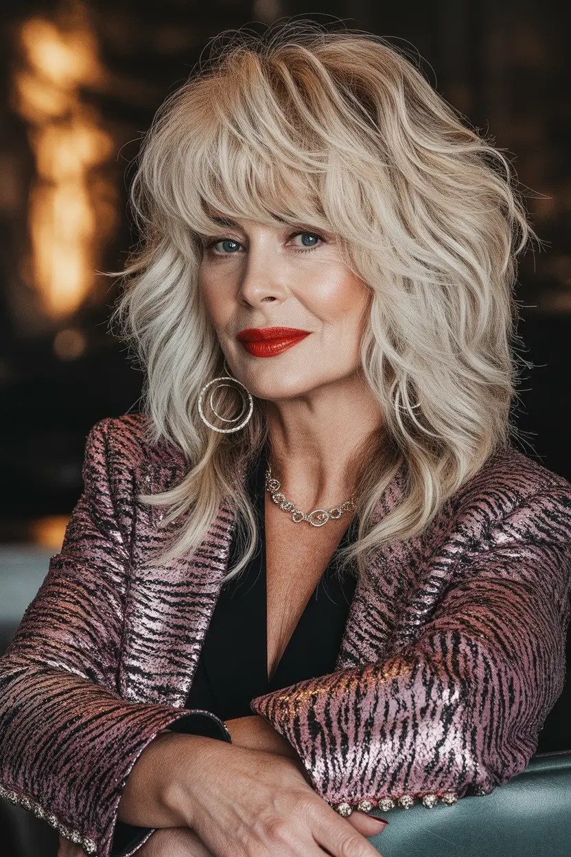 shag haircut Voluminous champagne shag with glam texture