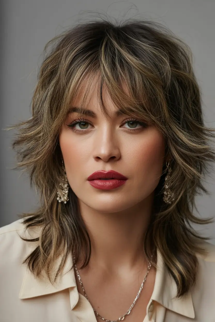 shag haircut Softly highlighted shag with tapered layers