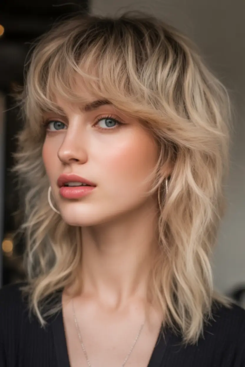 shag haircut Buttercream blonde shag with airy ends