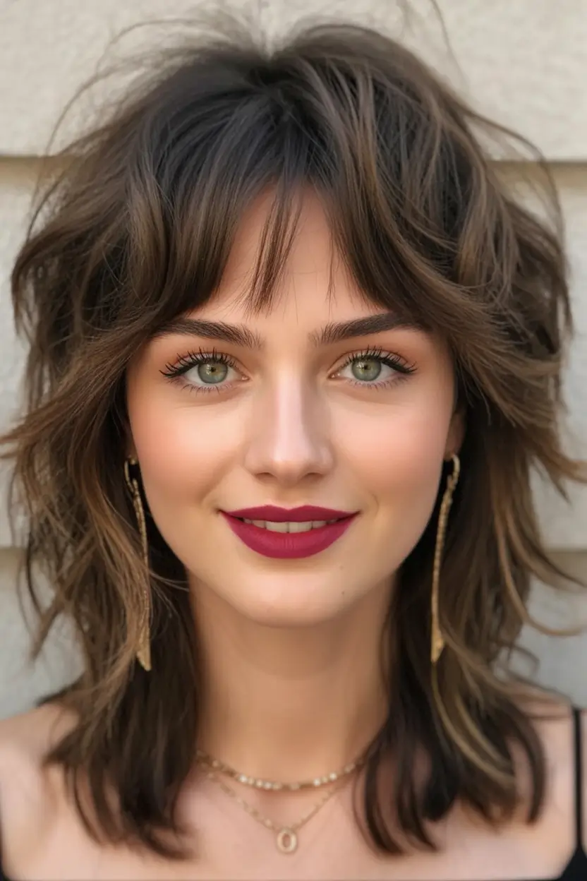 shag haircut Classic brunette shag with subtle highlights