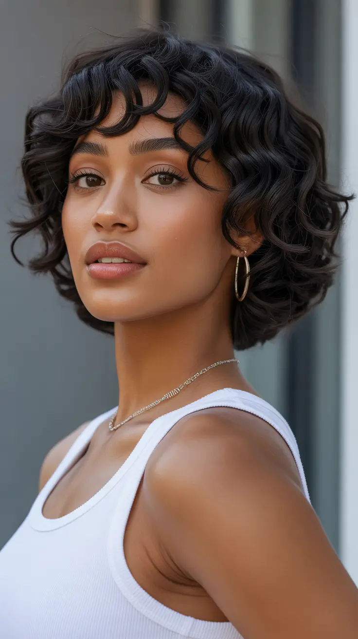 Modern Hairstyles for black women 2026 Short Sculpted Waves With Defined Fringe