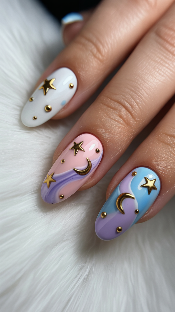 nails colors 2026 Soft Celestial Pastels With a Playful Edge