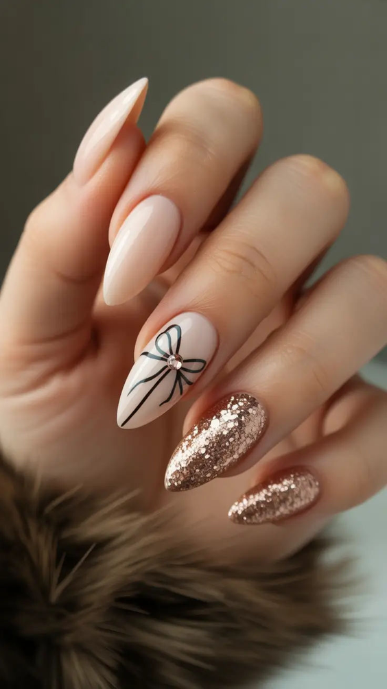 nails design trends 2026 nude almond rose gold