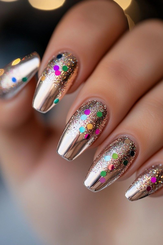 nails design trends 2026 chrome silver glitter