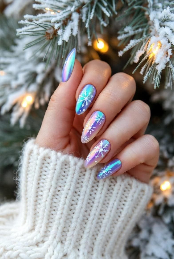 nails design trends 2026 blue chrome winter almond
