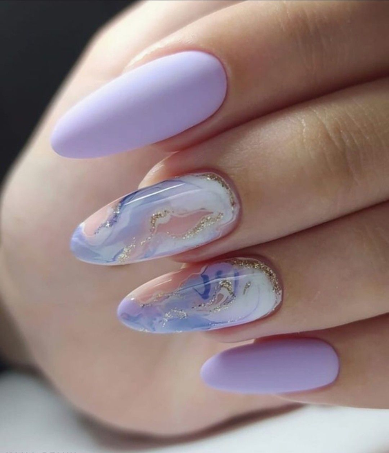 nails design trends 2026 lavender marble almond