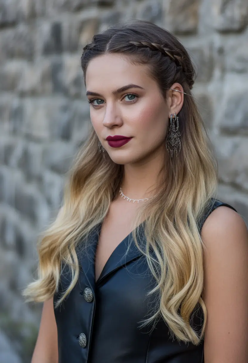 braids hairstyle Half Up Braided Crown With Loose Waves