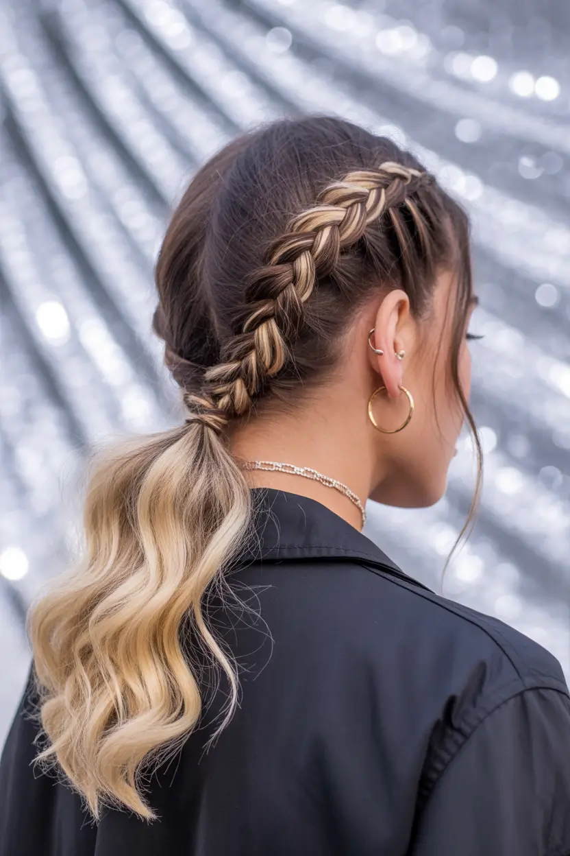 braids hairstyle Low Pony With Braided Accent And Soft Waves