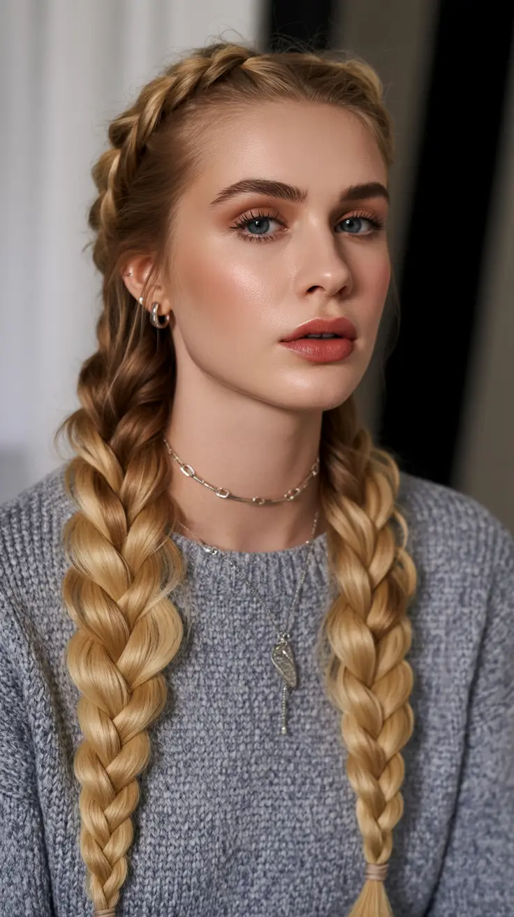 braids hairstyle Classic Twin Braids With Cozy Texture