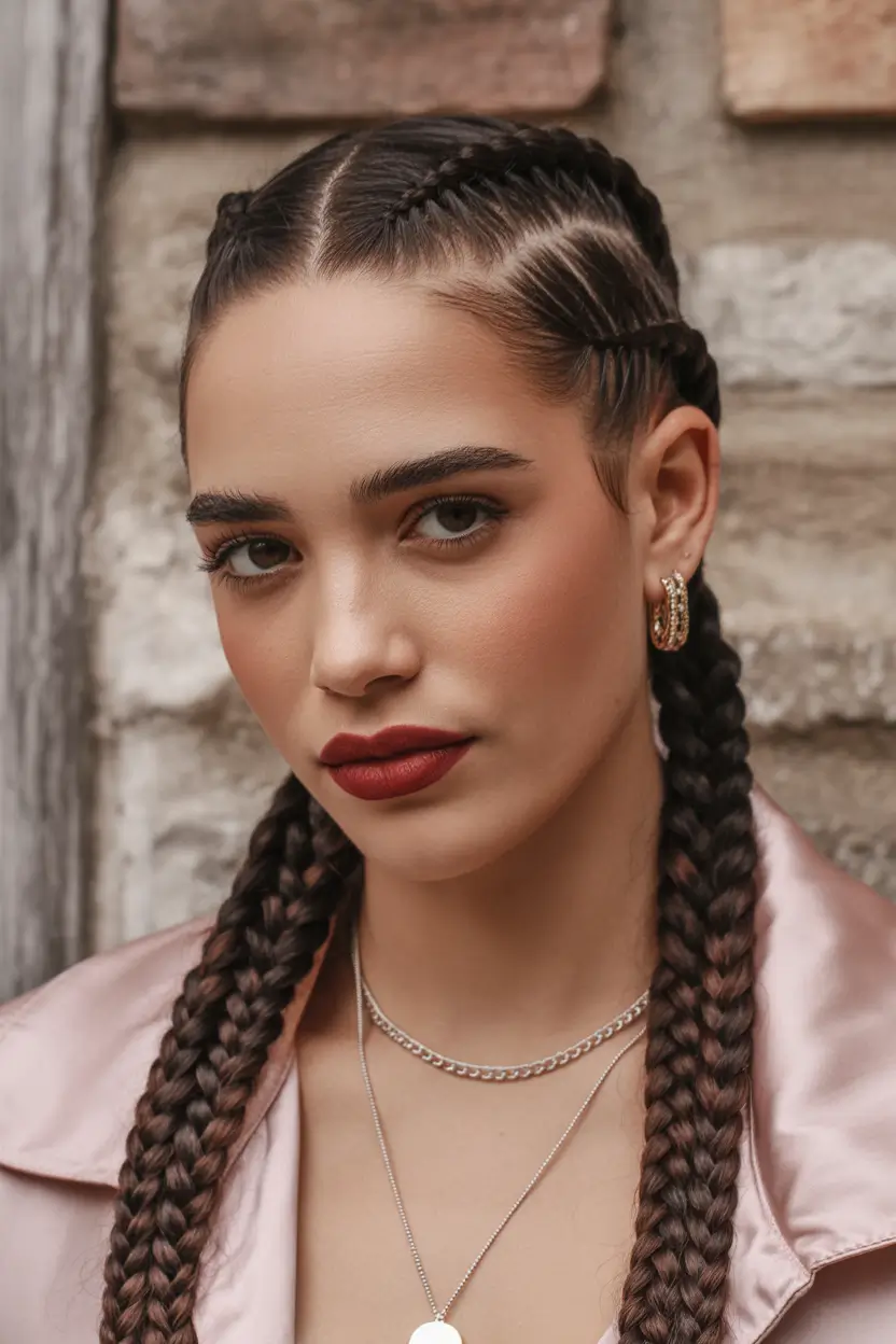 braids hairstyle Sleek Double Dutch Braids With Subtle Elevation