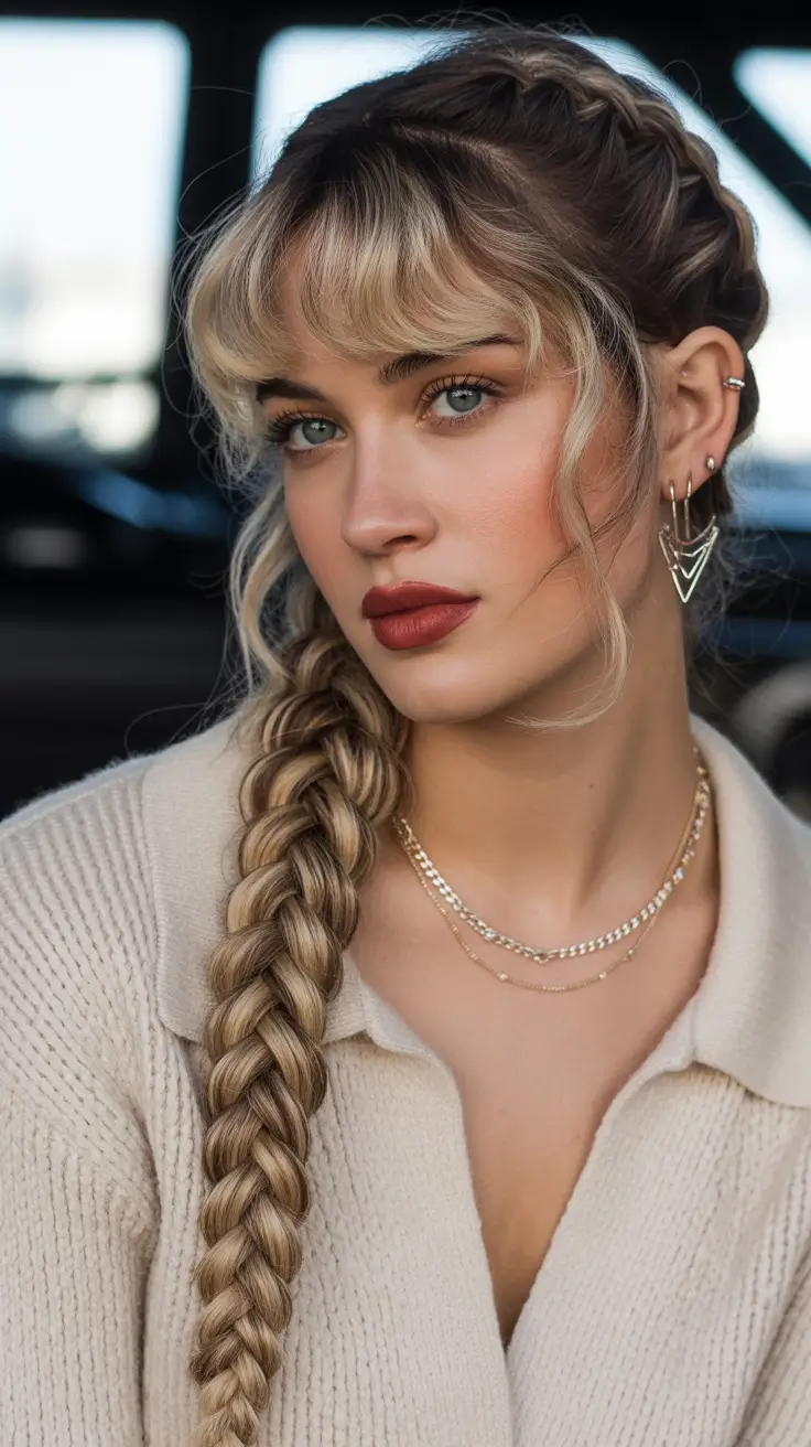 braids hairstyle Textured Braided Crown With Face Framing Bangs