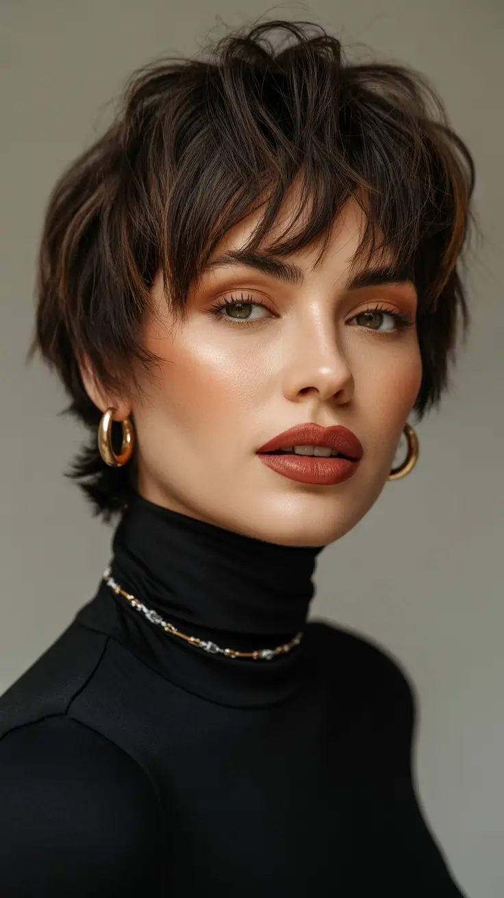 New short hairstyles for women 2026 Layered Shaggy Pixie With Feathered Bangs