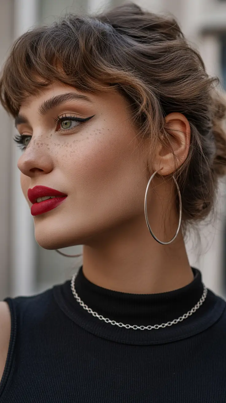 New short hairstyles for women 2026 Romantic Updo Bob With Soft Curly Fringe