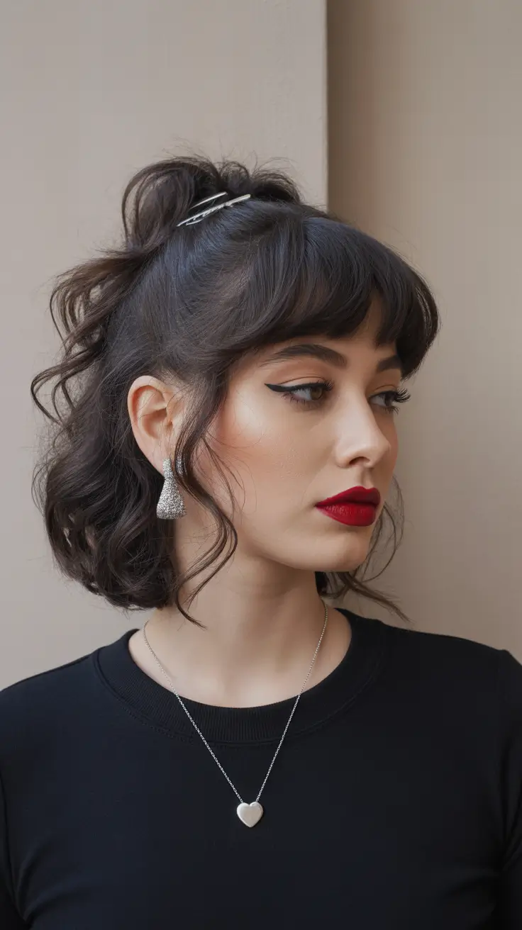 New short hairstyles for women 2026 Playful Curly Bob With Half Up Lift