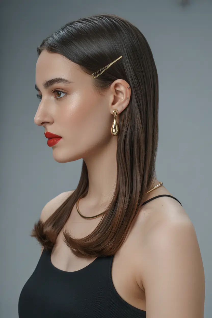 Quick hairstyles for women 2026 Sleek Side Part With Minimal Accessories