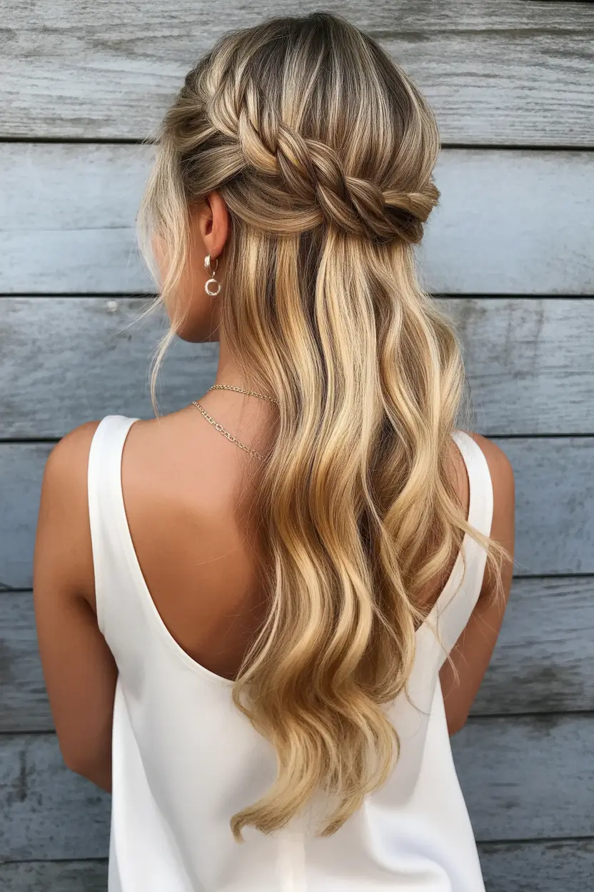 Quick hairstyles for women 2026 Blended Crown Braid With Long Soft Waves