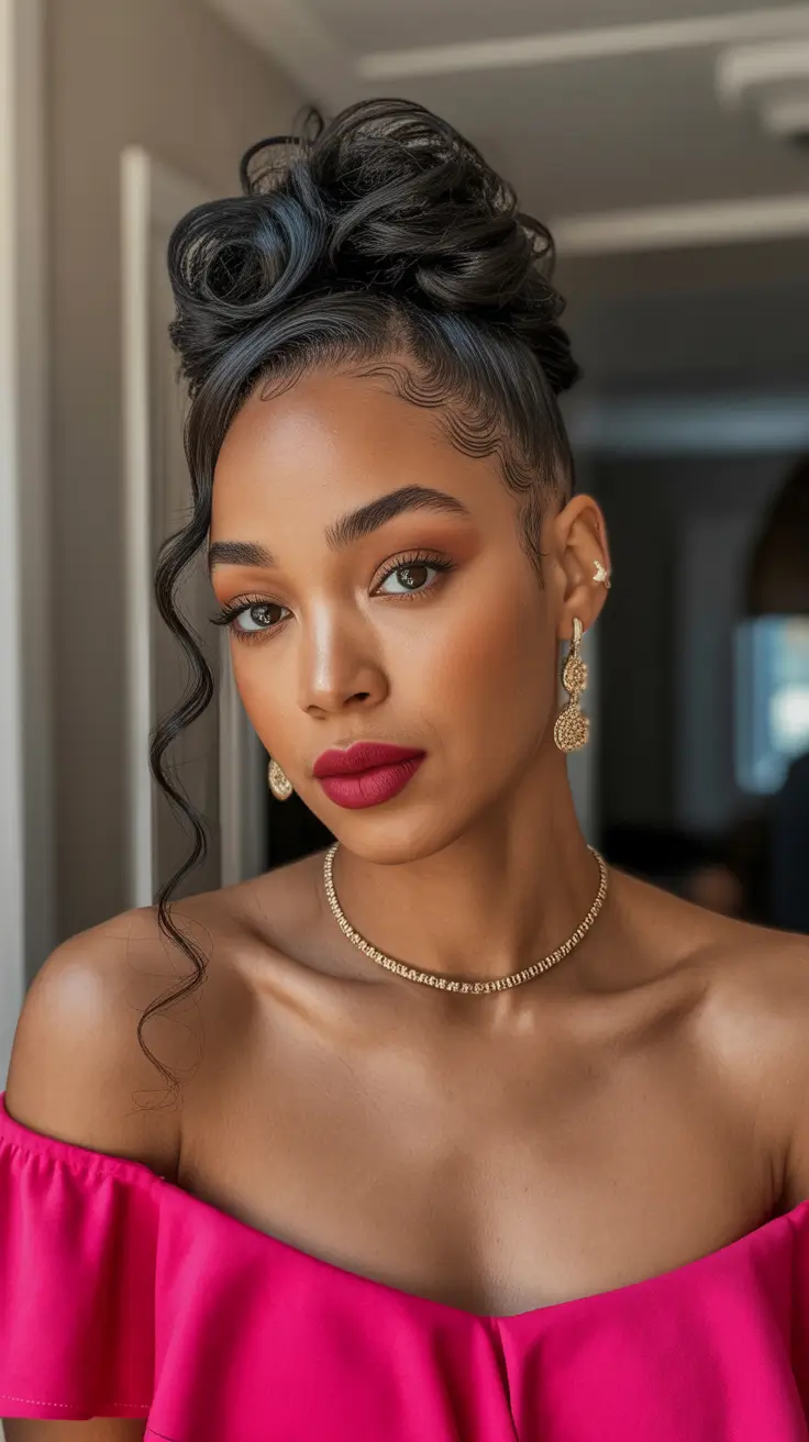 Quick hairstyles for women 2026 Textured High Bun With Face Framing Curl