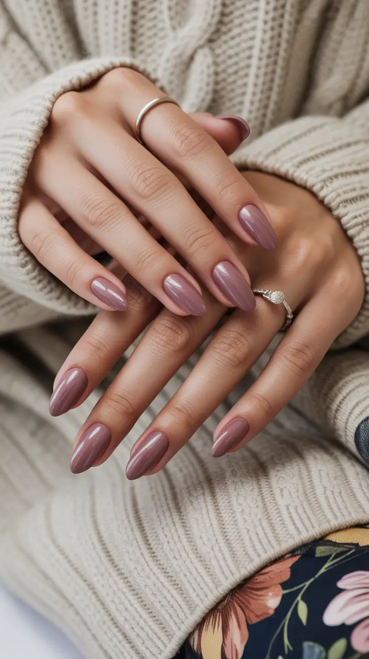simple nails trend 2026 Muted Mauve Almond Nails for Everyday Elegance