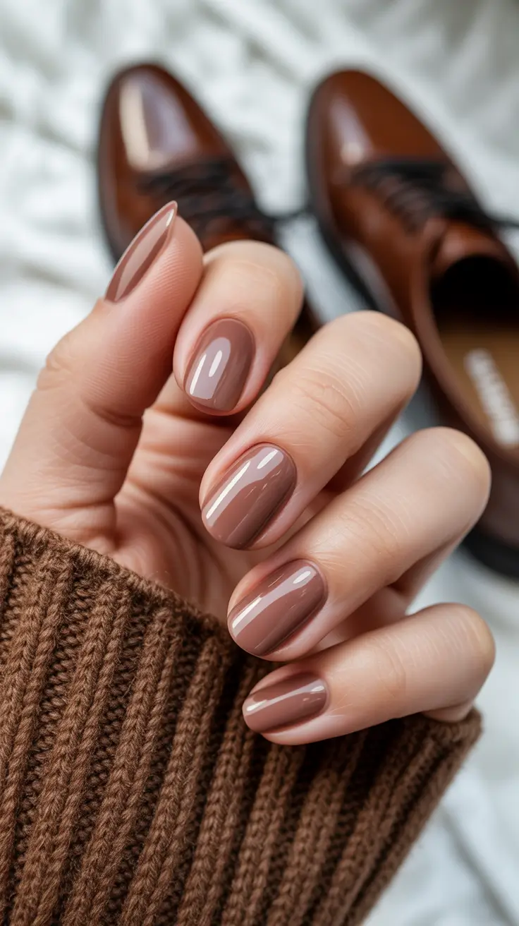 simple nails trend 2026 Soft Mocha Short Nails for Everyday Balance