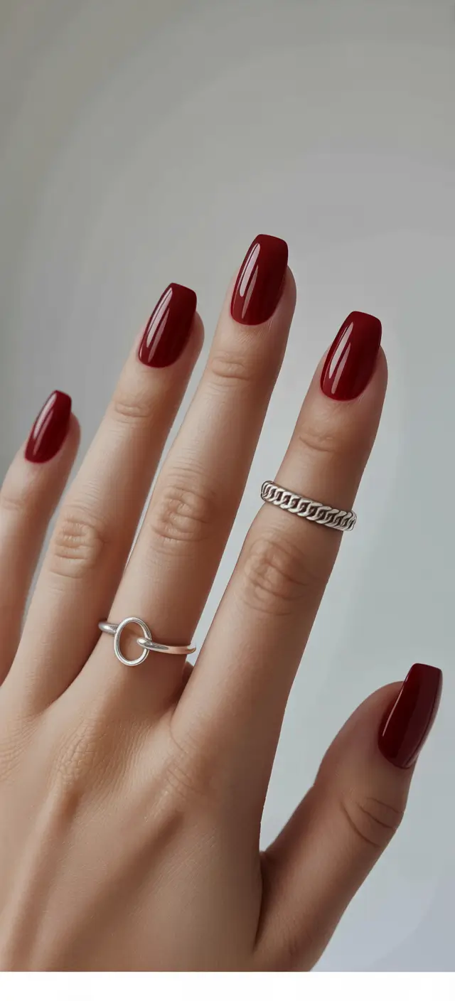 simple nails trend 2026 Classic Deep Red Nails With a Modern Finish