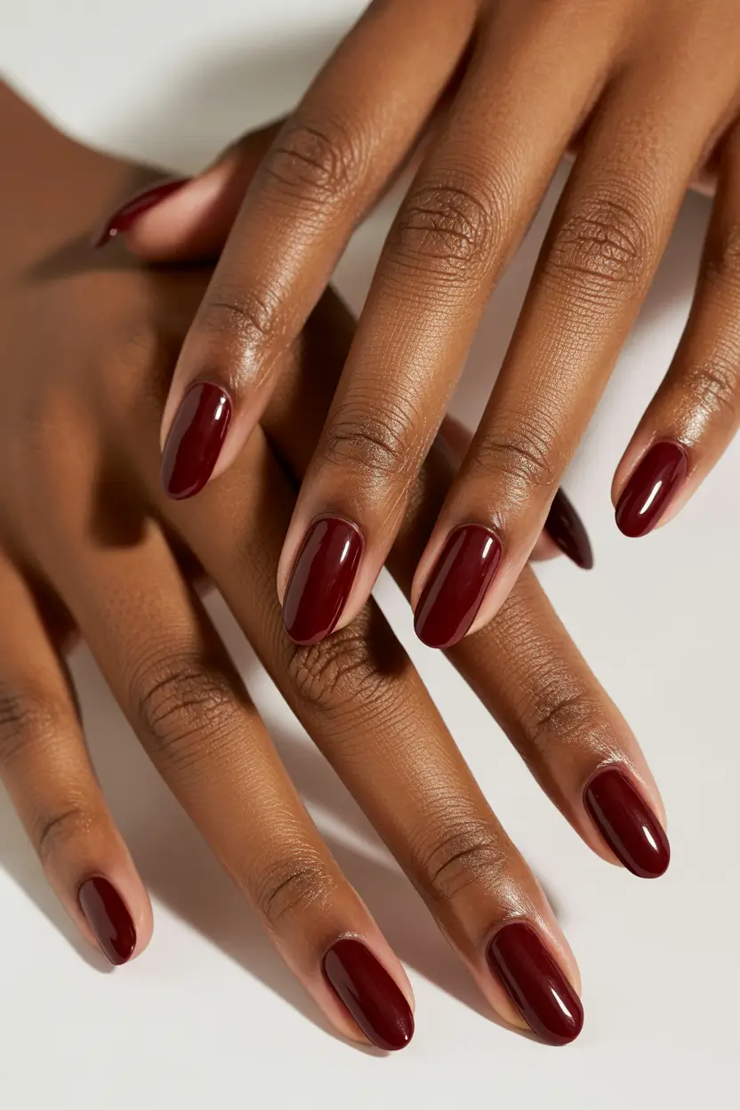 simple nails trend 2026 Deep Cherry Short Nails With Clean Energy