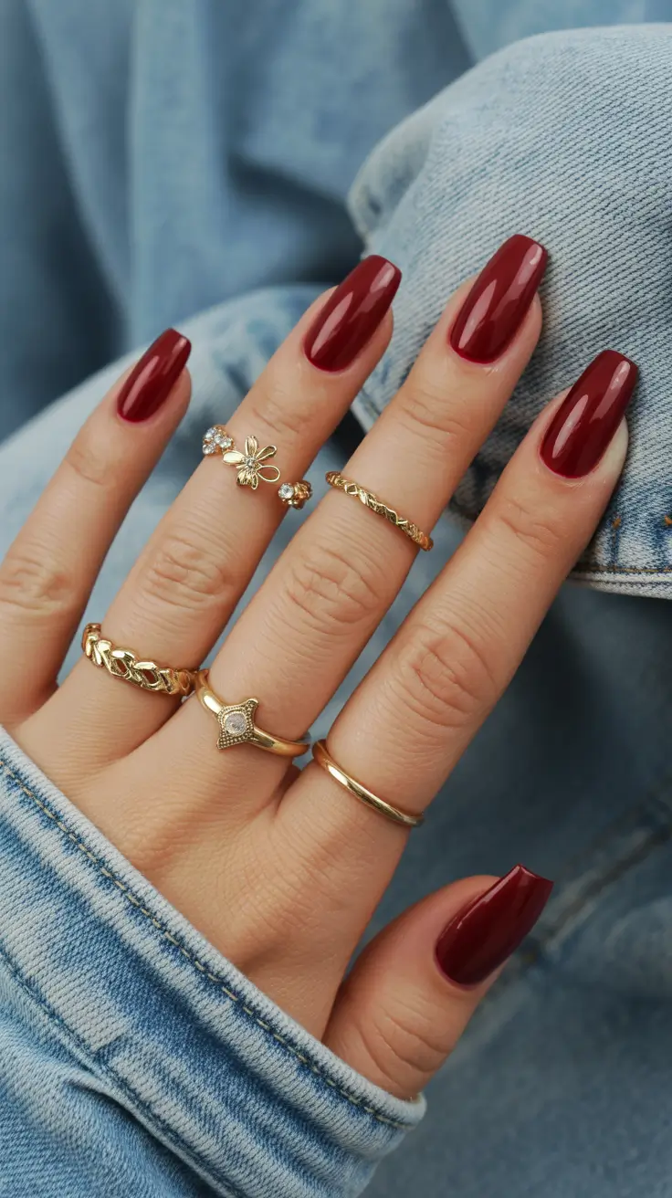 simple nails trend 2026 Glossy Red Square Nails With Modern Structure