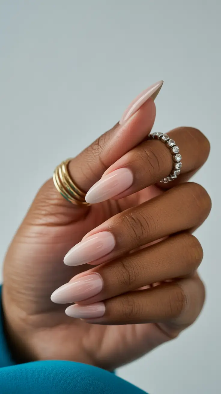 simple nails trend 2026 Sheer Milky Almond Nails With Barely There Pink
