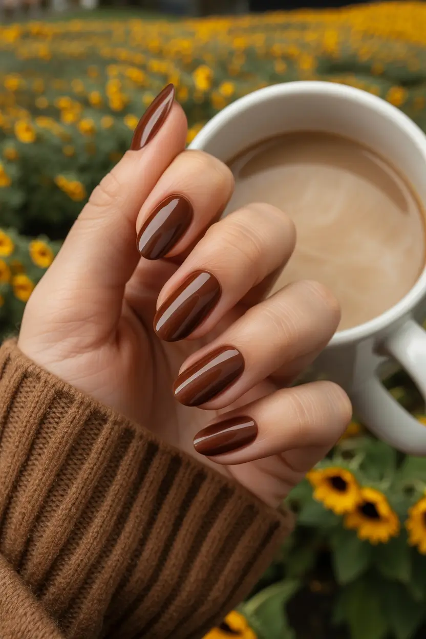 simple nails trend 2026 Chocolate Brown Nails With Cozy Seasonal Mood