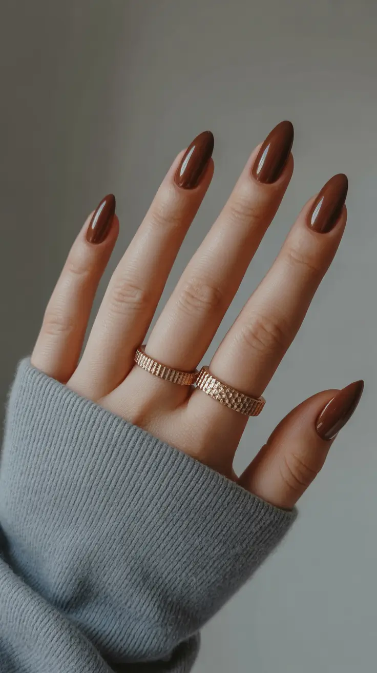 simple nails trend 2026 Chocolate Brown Almond Nails for Quiet Confidence