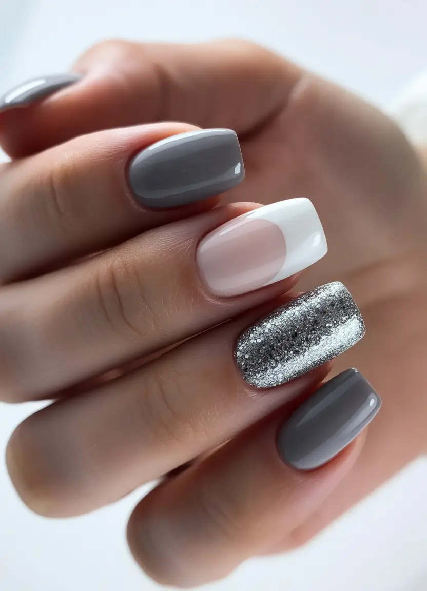 simple nails trend 2026 Grey and White Minimal Art for Short Nails