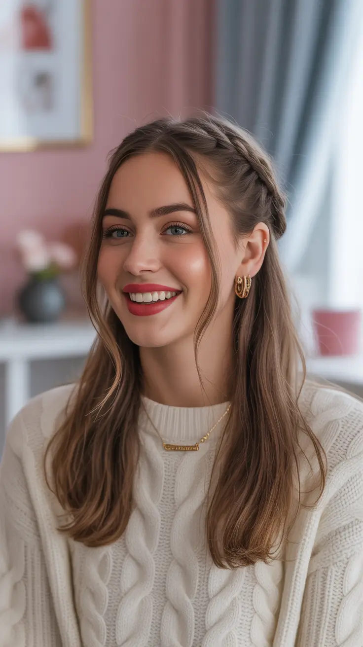 Straight hairstyles ideas 2026 Half Up Straight With Braided Crown