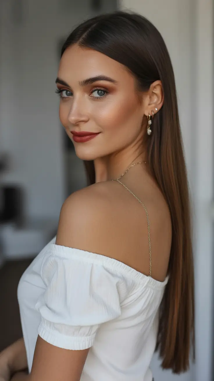 Straight hairstyles ideas 2026 Sleek Side Part With Soft Length