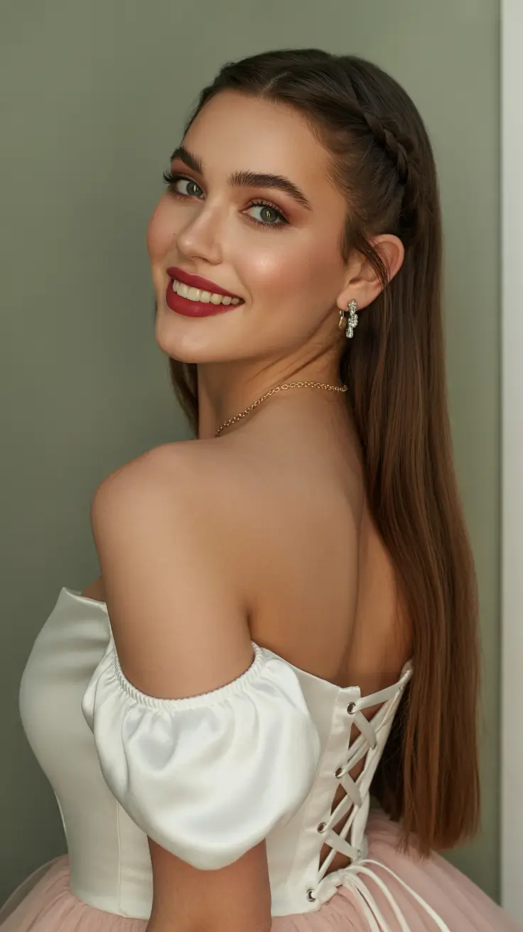 Straight hairstyles ideas 2026 Half Up Straight With Braided Detail