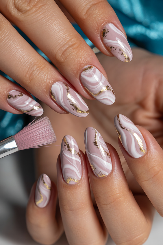 stylish almond nails 2026 milky pink marble