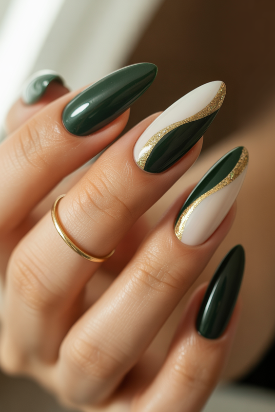 stylish almond nails 2026 emerald white