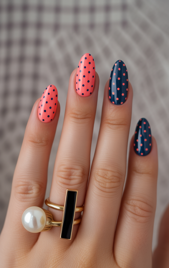 stylish almond nails 2026 polka dots